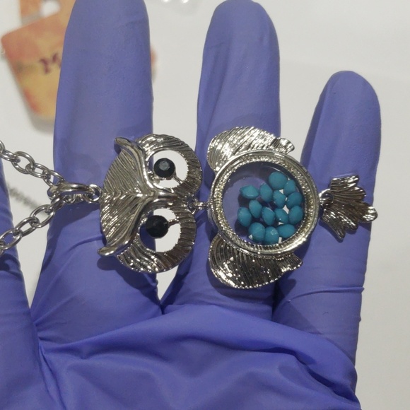 Elegant Silver Tone Owl Turquoise Beads Pendant Necklace Women's Fashion Jewelry - Picture 7 of 7